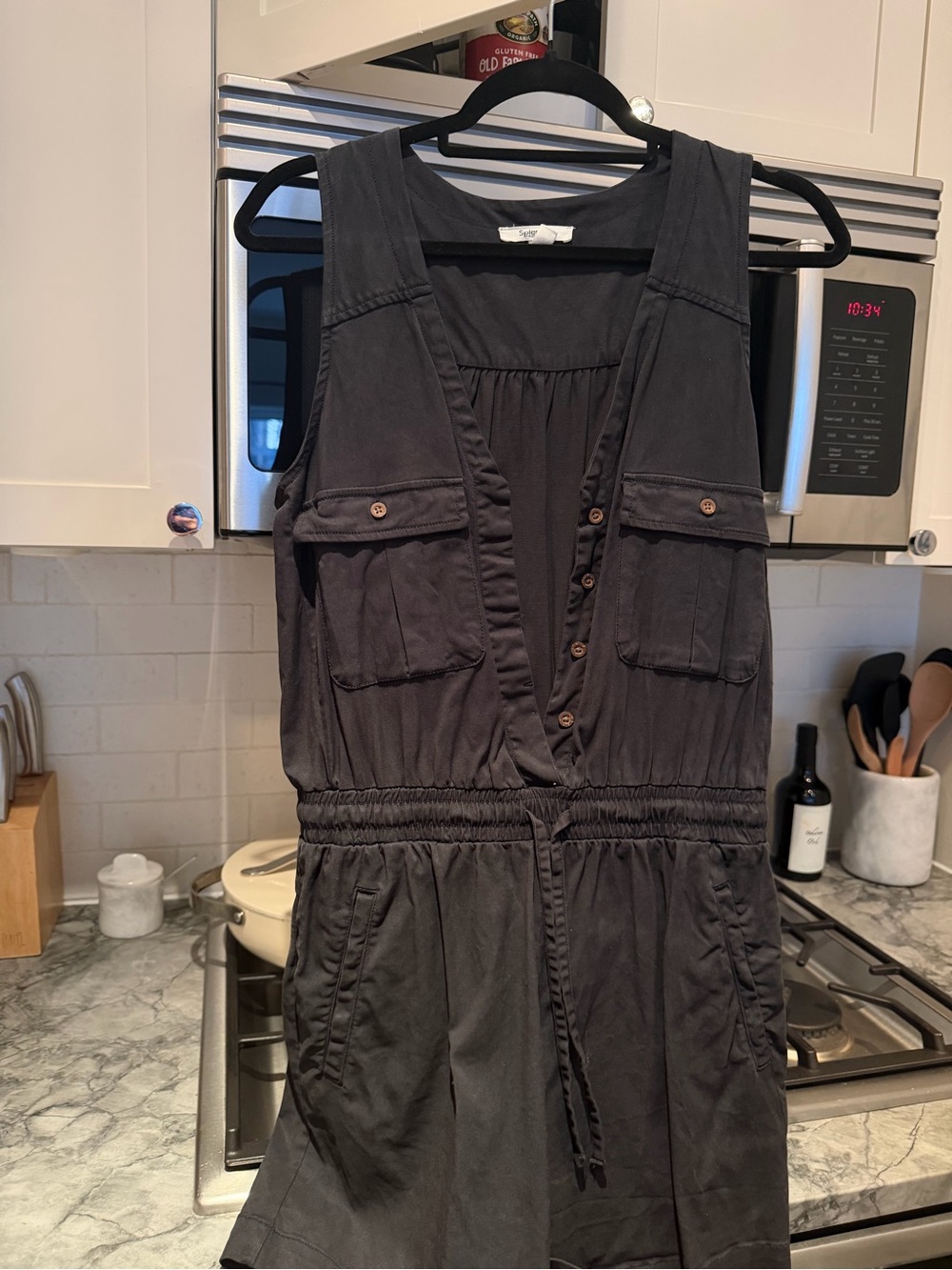 Splendid Black Utility V-Neck Sleeveless Romper